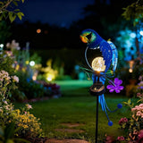 Solar Powered Parrot Garden Stake Light, Warm White LED Crackle Globe Light, Waterproof Metal & Glass Outdoor Decor for Yard, Pathway, Lawn, Patio, and Bird Lover Gift