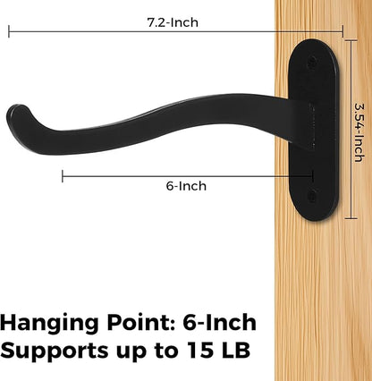 2Pcs 7-Inch Outdoor Plant Hangers- Metal Wall Lantern Hooks for Hanging Indoor Planter Basket Wind Chime Hummingbird Feeder, Black