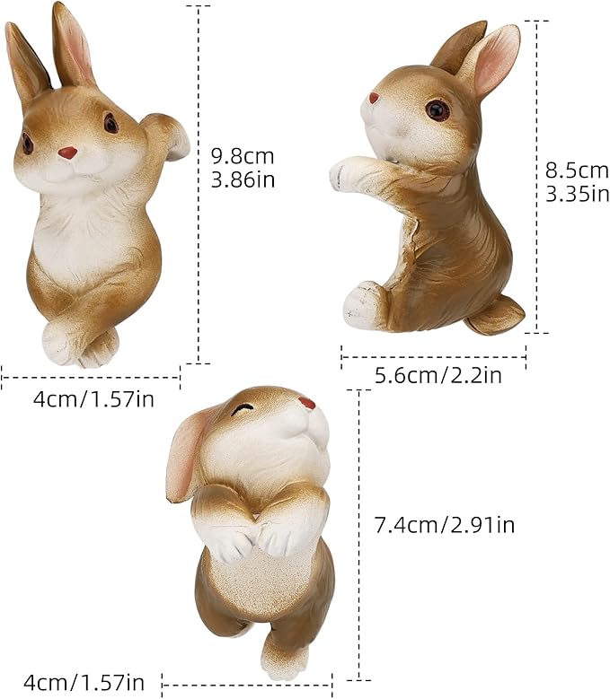 Set of 3 Cute Bunny Figurines Hanging Animal Statue, Climbing Statue and Vase Miniature Fairy Garden Terrarium Decor, Art Patio Lawn Yard Outdoor Fence Rabbit Hanger Animal Ornament