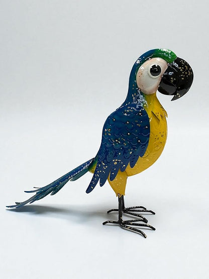 Tropical Parrot Metal Colorful Enameled Garden Outdoor Statue Blue, Home Decor, Porch Accessory, Patio and Lawn Yard Art, Garden Decor Animal Sculpture Ornament