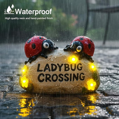 Solar Ladybug Garden Statues 4.7" Resin Ladybug Solar Lights Waterproof Outdoor Yard Patio Lawn Decor House Warming Birthday Gifts for Women Mom Wife Grandma Sister