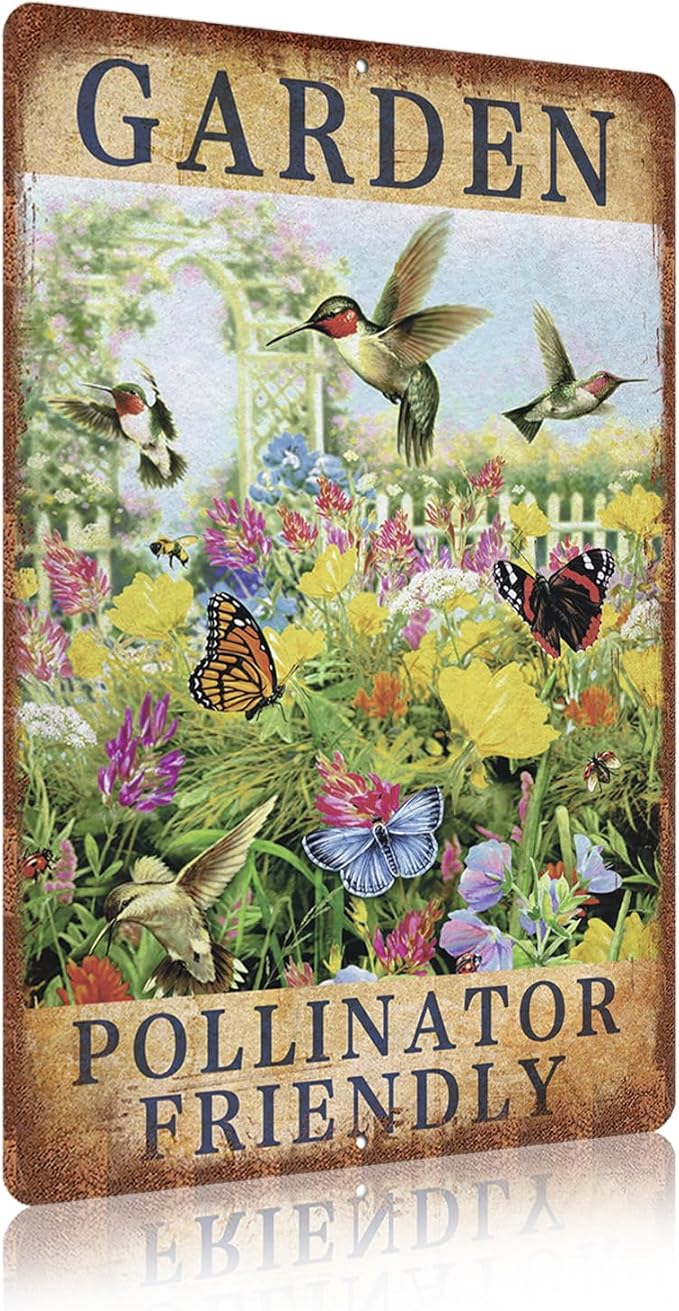 Vintage Garden Signs Pollinator Friendly Retro Yard Metel Tin Signs outdoor Aluminium Wall Decor