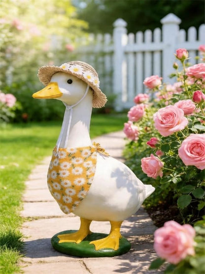 Summer Porch Goose Outfits Daisy Flower Goose Outfit Spring Geese Clothes Costume with Straw Hat Scarf for 17-23" Lawn Cement Plastic Geese Statue for Garden Yard Decor Accessories(Orange)