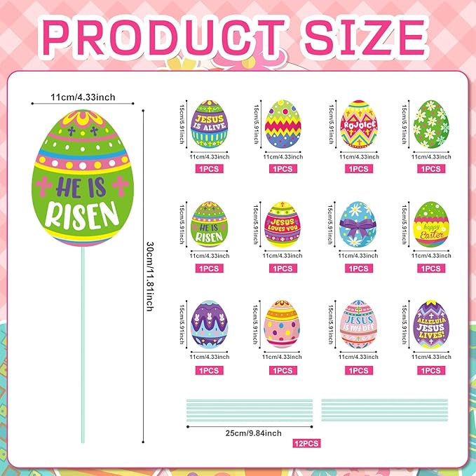 Cinrobiye 12Pcs Easter Planter Stakes Flower Pot Signs 5.9Inches Bunny Chick Jesus Egg Garden Stake Outdoor Lawn for Easter Party Patio Yard Outside Greetings Home Farmhouse Decor