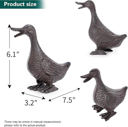 Sungmor Vintage Cast Iron Duck Garden Statue - 6.7" Tall Heavy Duty Outdoor Duckling Figurine, Rustic Animal Sculpture for Lawn, Patio, Yard - Antique Brown Finish, Farmhouse Home Decoration