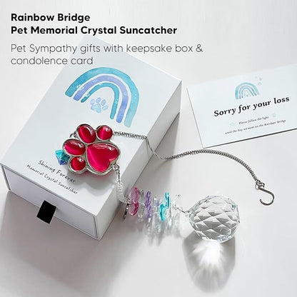 Dog Memorial Gifts for Loss of Dog, Pet Memorial Gifts for Dogs, Thoughtful Bereavement Remembrance Crystal Suncatcher with Sympathy Card (Rose Red)