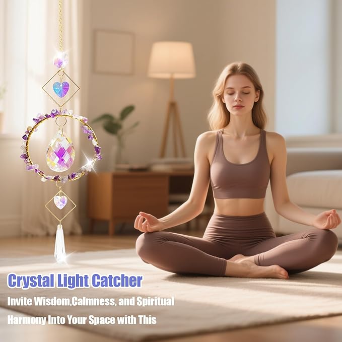 Crystal Wind Chimes Suncatcher, Window Prism Hanging Decor with Rainbow Maker Feature, Metal Frame Crystal Design for Indoor Outdoor Spaces, Home Garden Gifts Idea