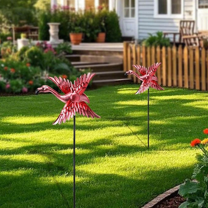WONDER GARDEN Wind Spinners Outdoor - 2 Pack Small Metal Flamingo Wind Spinner Windmill, Wind Sculpture for Yard Patio Lawn Decor