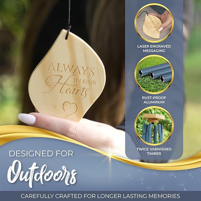 Beautifully Packaged 32" Memorial Wind Chimes for Loss of Loved One - Ocean Blue Tranquil Sounding Sympathy Wind Chimes for outside in Memory of a Loved One - Ideal as a Sympathy Gift & Memorial Gifts