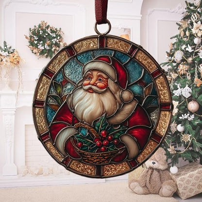 Santa Giving Presents Acrylic Suncatcher Stained Glass Effect Window Car Hanging Christmas Ornament Indoor Outdoor Decor Garden Sun Catcher Panel for Women Mom Grandma