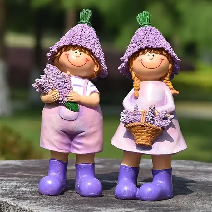 Figurines Spring Decor Garden Decor for Outside Whimsical Boy and Girl Outdoor Decor Resin Lavender Theme Spring Home Decor Indoor for Valentine's Day