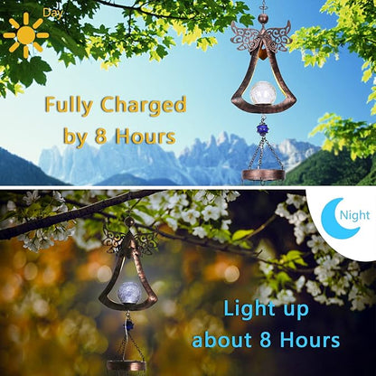 Taman Wind Chime - 42" Angel Solar Lights Wind Chimes Valentine's Day Gift for Outside Crackle Glass Ball LED Decorative Memorial Gift, Aluminum Tubes for Home, Outdoor, Yard, Patio,Garden Decor