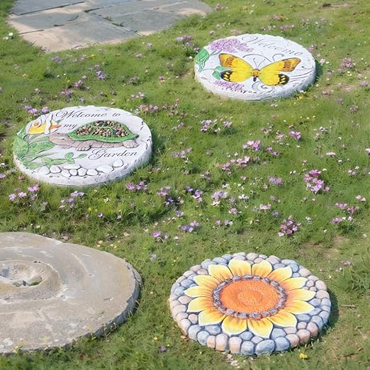 Sunflower Stepping Stones - Outdoor Garden Pavers for Walkway - Decorative Stones 9.5*9.5*0.7 Inch LC Lcdecohome