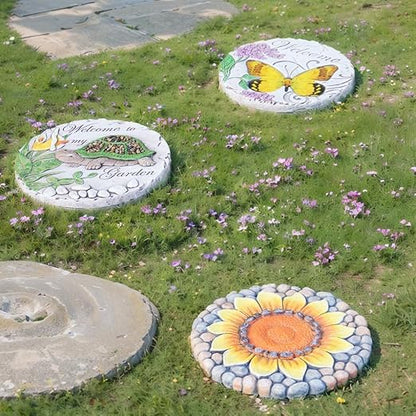Sunflower Stepping Stones - Outdoor Garden Pavers for Walkway - Decorative Stones 9.5*9.5*0.7 Inch LC Lcdecohome