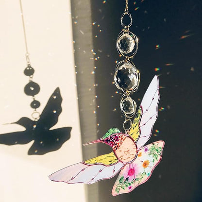 Green Acrylic Hummingbird Flowers Garden Suncatcher Christmas Tree Decorations Window Hanging Ornaments Crystal Prism Rainbow Maker Sun Catcher Gifts for Mom Grandma Sister Bird Lovers