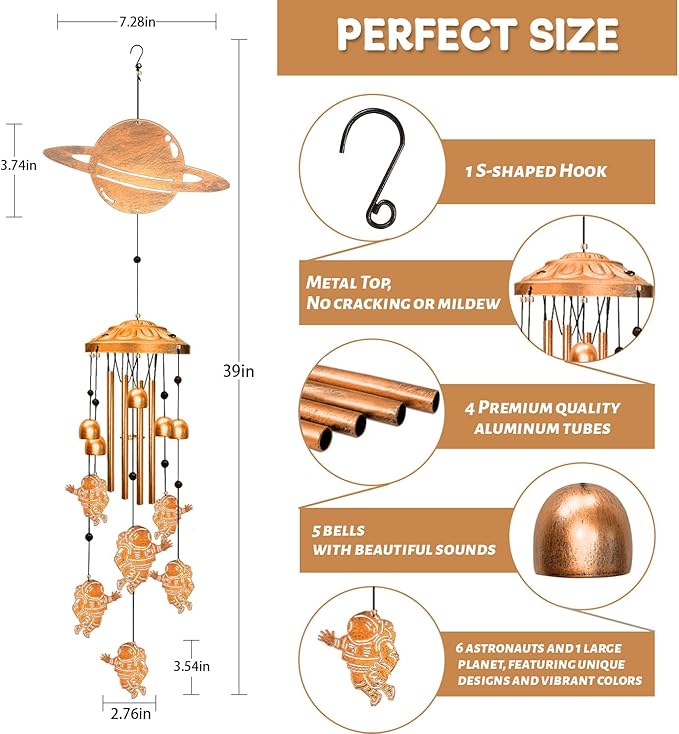 Astronaut Wind Chimes for Outside - Planet Astronauts Windchimes Outdoors Gifts for Women Men/Memorial Gift/Birthday Gifts Outdoor/Indoors, Garden Decor, Patio, Home, Porch, Yard Decorations