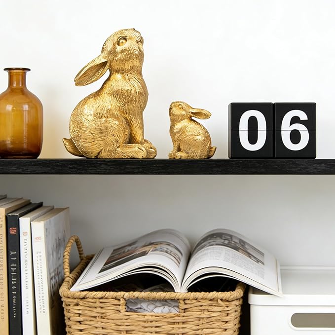 Resin Gold Bunny Decor Rabbit Figurines, Small Easter Bunny Figurine Set of 2, Easter Rabbit Statues for Spring Tabletop Decor