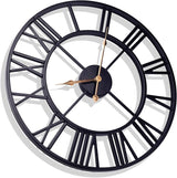 16 Inch Large Outdoor Wall Clock, Black Metal Modern Minimalist Battery Operated Silent Clock for Patio, Pool, Garden, Living Room, Kitchen, Office, Bedroom Decor with Easy to Read Numbers