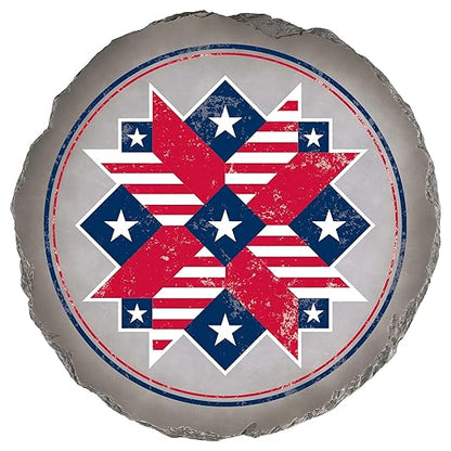 Magnolia Garden 10-Inch Patriotic American Barn Star Decorative Stepping Stone – Rustic Quilt Pattern Resin Garden Tile – Red White and Blue Outdoor Accent