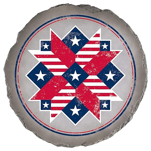 Magnolia Garden 10-Inch Patriotic American Barn Star Decorative Stepping Stone – Rustic Quilt Pattern Resin Garden Tile – Red White and Blue Outdoor Accent