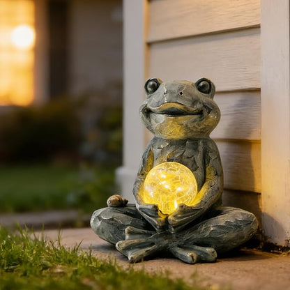 Zen Yoga Frog Garden Statue Ornament, Outdoor Decor, Solar Patio Garden Sculptures & Statues, Gift Ideas for Women