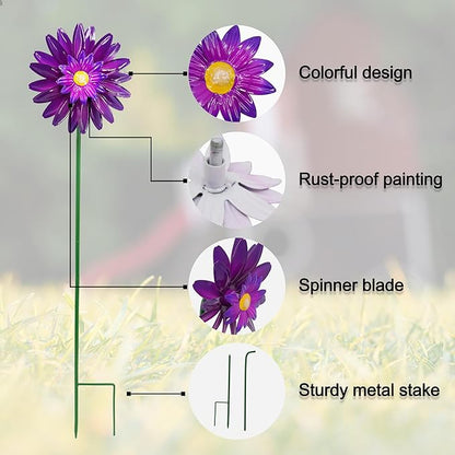 Metal Flower Wind Spinner Garden Lawn Stakes Yard Art, 27 inch Lawn Windmill Ornaments Outside Garden Decorations Outdoor for Yard, 5 Pieces Windmill Gardening Porch Outdoor Valentines Decoration Gift