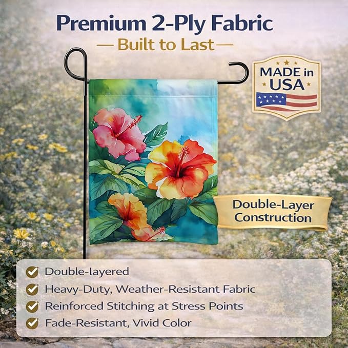 Caroline's Treasures Hawaii Hawaiian Hibiscus in Watercolor Garden Flag Mailbox Flag Decorative Yard Flag Banner Outside Patio Artwork Yard Flower Beds, Garden Size, Multicolor