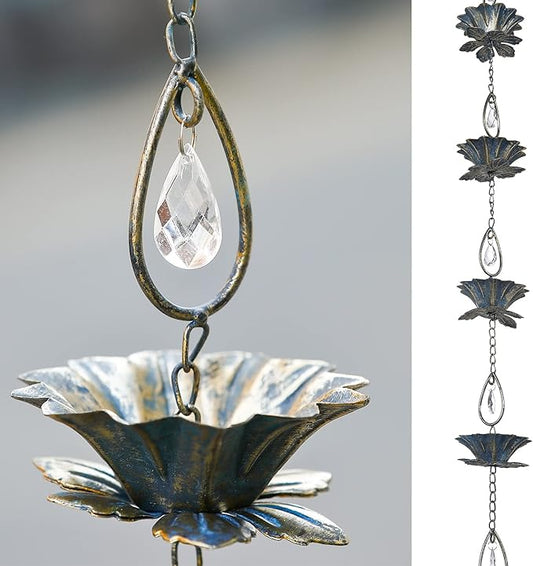 8.5Ft Rain Chain for Gutters,Lotus Rain Chain for Gutters Downspout Replacement, Decorative & Functional Rain Catcher Chain for Patio/Garden