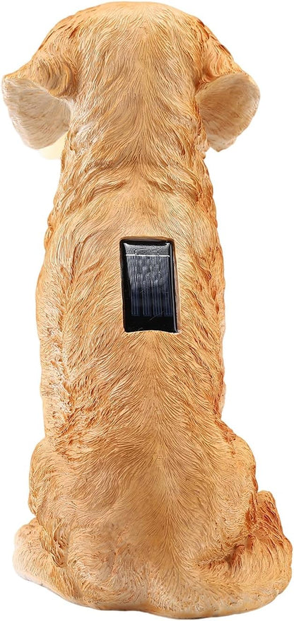 13.6" Solar Golden Retriever Garden Statue with Bone Light, Resin Sitting Dog Outdoor Decor, Waterproof Solar Powered Animal Statue for Yard, Lawn, Garden