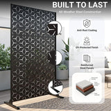 6FT Metal Privacy Screen Outdoor – Decorative Laser Cut Privacy Fence Panel for Patio, Deck & Garden, Rustproof Steel Privacy Divider, Modern Geometric Design, Freestanding Outdoor Privacy Screen
