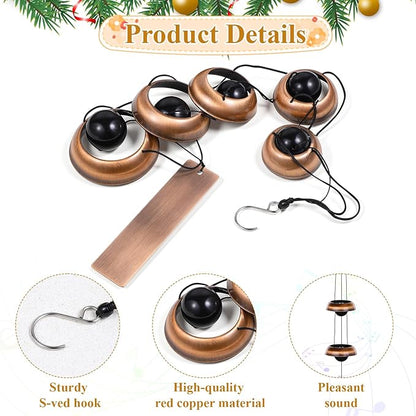 Copper Wind Chimes for Outside, 36'' Temple Windchimes with 5 Red Copper Bells, Feng Shui Wind Chime for Home Yard Outdoor Decoration, Memorial Winds Chime for Home Garden Zen Decor
