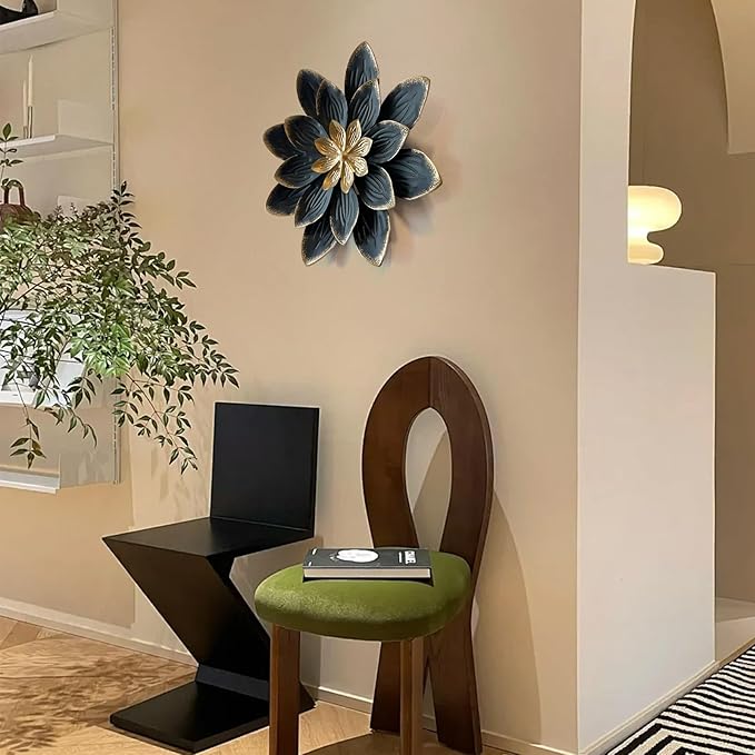 LIFFY 9.2“ Black and Gold Metal Flower Wall Art, Modern Rustic Floral Decor for Indoor Living Room Bedroom Office Outdoor Garden Patio Yard