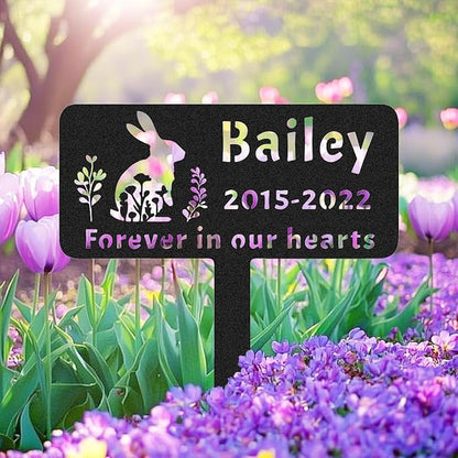 Personalised Pet Rabbit Memorial Grave Marker Plaque, Custom Rabbit Memorial Stake Grave Marker, Customized Memorial Garden Stake Marker Bunny Gift, Metal Rabbit Headstone Tombstone