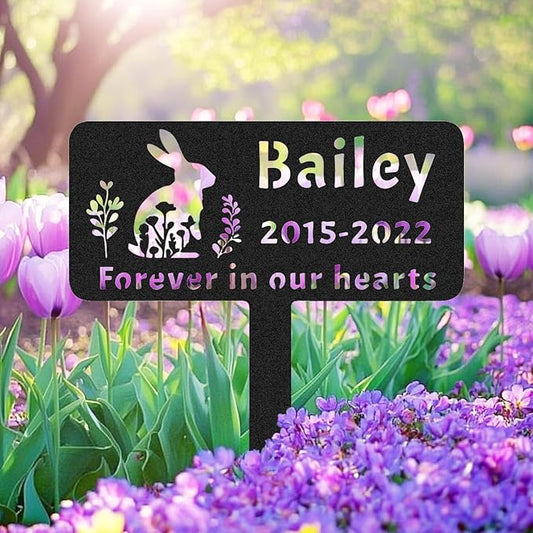 Personalised Pet Rabbit Memorial Grave Marker Plaque, Custom Rabbit Memorial Stake Grave Marker, Customized Memorial Garden Stake Marker Bunny Gift, Metal Rabbit Headstone Tombstone
