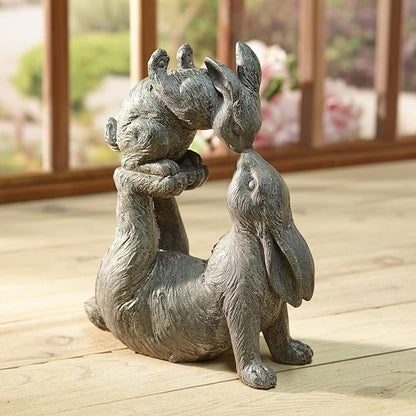 ART & ARTIFACT Kissing Rabbits Garden Sculpture - Parent Child Bunny Yard Decor