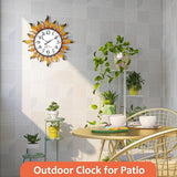Outdoor Clock Silent Non-Ticking, 13" Sun Outdoor Wall Clock for Patio, Living Room, Home Decor（Gold）