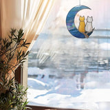 Blue Moon Cat Window Decoration Hanging, Alloy Stained Painting, Acrylic Moon Wall Decor for Courtyard, Gift for Pet Animal Enthusiasts