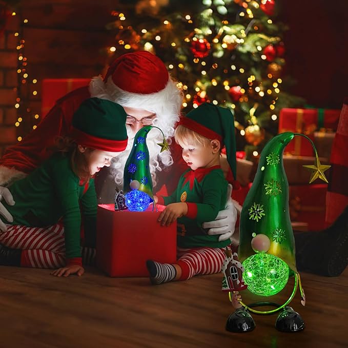 HONGLAND Christmas Gnomes Garden Decor Solar Outdoor Decorations Gnome Yard for Mom, Color Changing LED Lights with Snowflake Hollowed-Out Hat (Green)