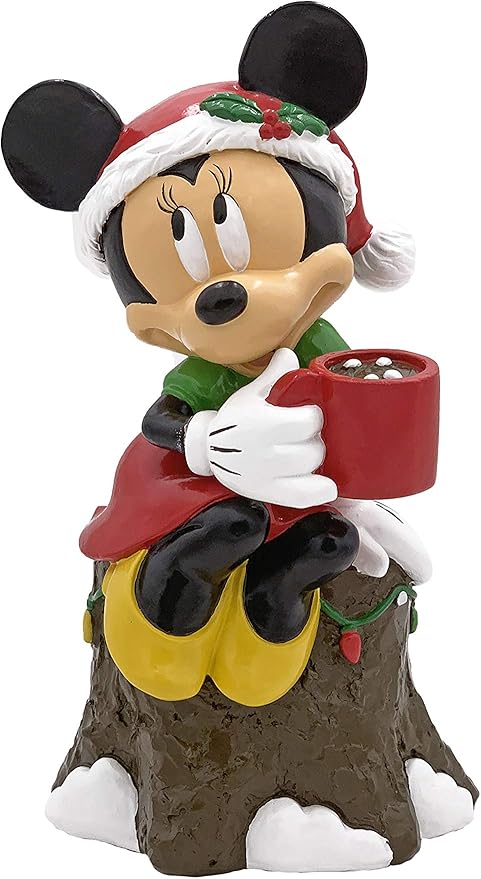 Disney Minnie Mouse Drinking Cocoa Christmas Outdoor Garden Statue, Stands 8 Inches Tall and 5 Inches Wide Officially Licensed Disney Product