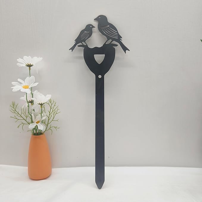 American Style Rural Garden Ornaments, Iron Art with Two Sparrows Accompanying Each Other, Flower and Ground Planting, Retro Courtyard Gardening Landscape Decoration (Black)