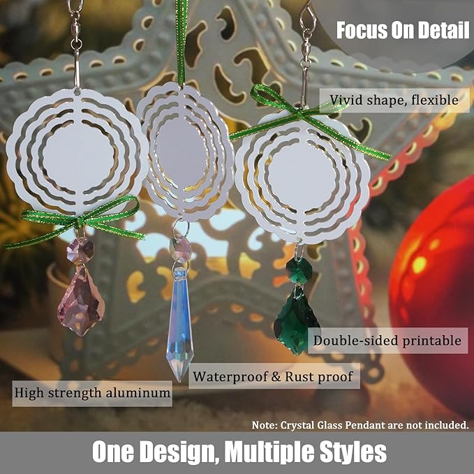 12 Pack 3inch Sublimation Wind Spinner Blanks 3D Aluminum Metal Wind Sculpture Kinetic Spinners for Yard Garden Indoor Art Ornaments Xmas Hanging Decoration (Classics)