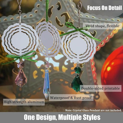 12 Pack 3inch Sublimation Wind Spinner Blanks 3D Aluminum Metal Wind Sculpture Kinetic Spinners for Yard Garden Indoor Art Ornaments Xmas Hanging Decoration (Classics)