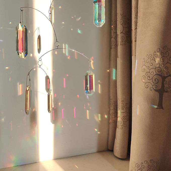 DIY Crystal Sun Catcher Wind Chime, Hanging Prisms Rainbow Maker Suncatcher for Home and Garden Decoration (FL-AB76-6CT)