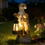 Meerkat Mother & Baby Solar Garden Statue Outdoor Decor Resin Figurine with Lantern Lights Waterproof Lawn Ornament Animal Sculpture for Patio Yard Porch Christmas