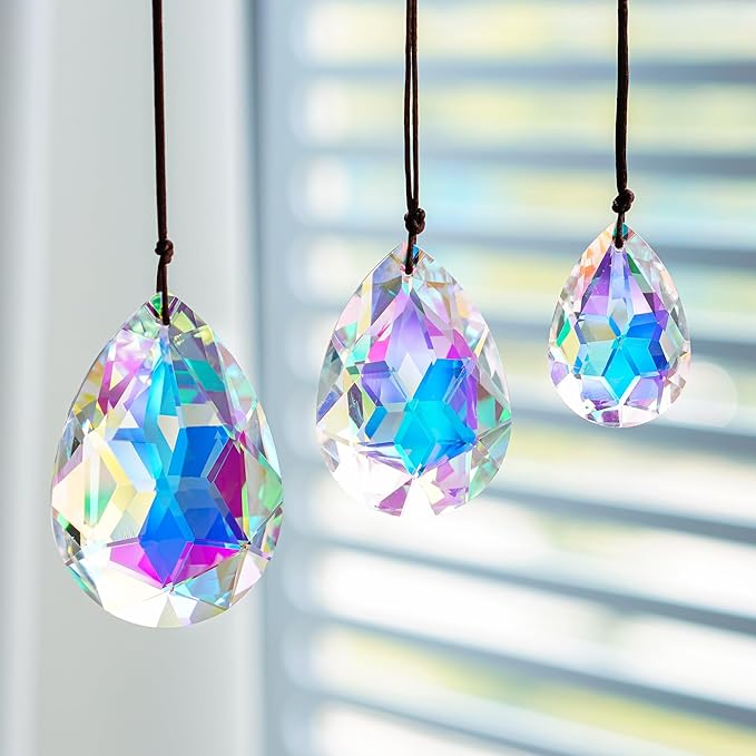 3Pcs 2/2.5/3 inch Crystal Prisms Sun Catchers Chandelier Colorful Bauhinia Ornament Pendants Rainbow Maker Suncatchers Hanging Prisms for Window Wedding Party Tree Decor