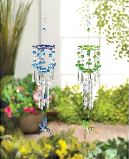 Gifts & Decor Leafy Green Hummingbirds Acrylic and Metal Wind Chime