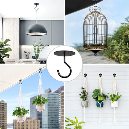 Ceiling Hooks for Hanging Plants, Metal Plant Hooks Wall Mount Hangers for Hanging Plants, Bird Feeders, Wind Chimes, Lanterns, Planters - Outdoor Decoration Hooks (3 Pack) (Black)