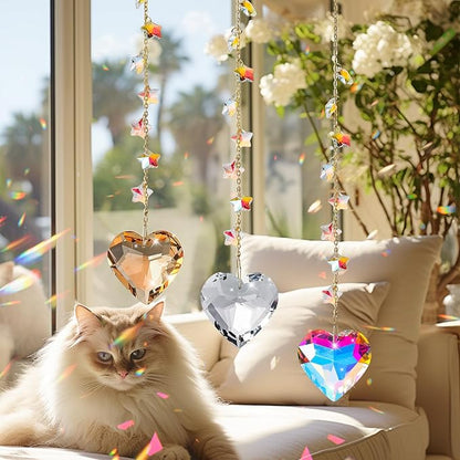 Crystal Sun Catcher Crystal Heart Suncatchers for Windows Hanging Healing Crystals Ornament Gift for Wife Mom Set of 3