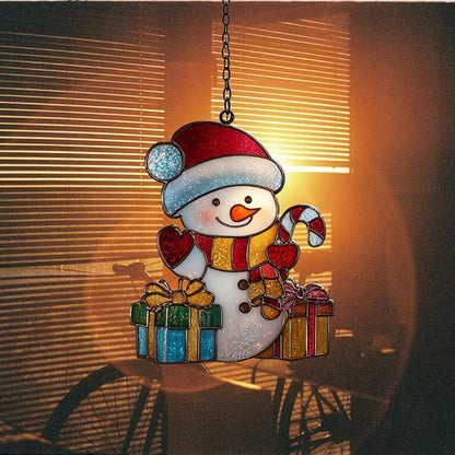 Cute Snowman Acrylic Suncatcher Stained Glass Effect Window Car Hanging Christmas Ornament Indoor Outdoor Decor Garden Sun Catcher Panel for Christmas Lover for Women Mom Grandma