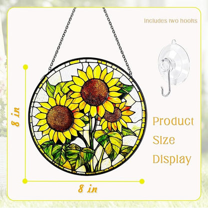 Stained Glass Suncatchers for Windows, 8 in Hanging Sun Catchers Indoor Window, Mother's Day Birthday Gifts for Sunflower Lovers Women Men Mom